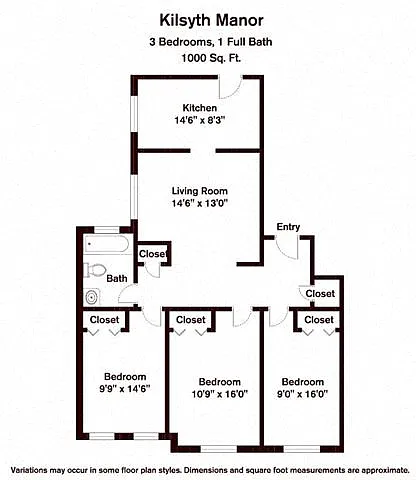 Floor plan 3 Bedroom/1 Bath