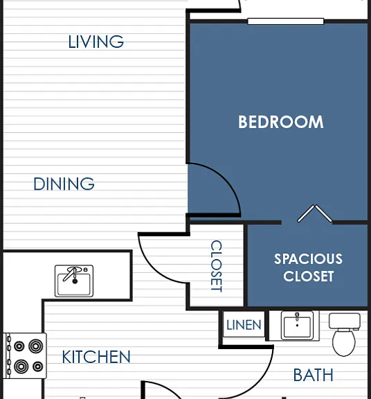 1 Bedroom 1 Bathroom Apartment 11A - 11J Floorplan Diagram