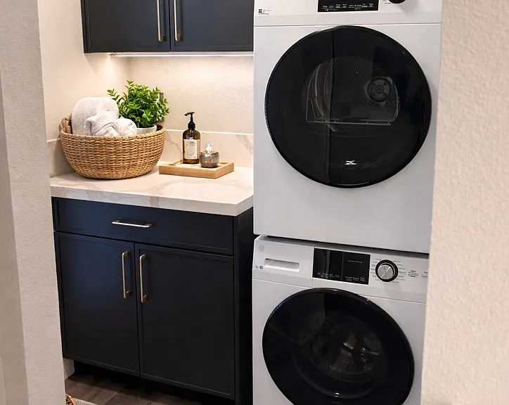 Full size washer and dryer plus storage