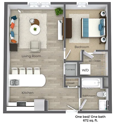 Floor plan One Bedroom - One Bathroom | 1 Mansfield Ave