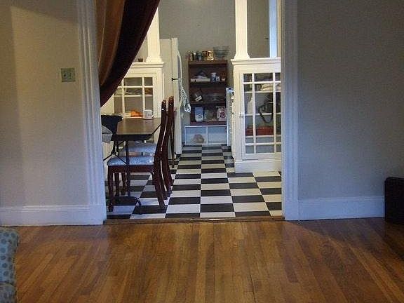 Kitchen opens to dining room