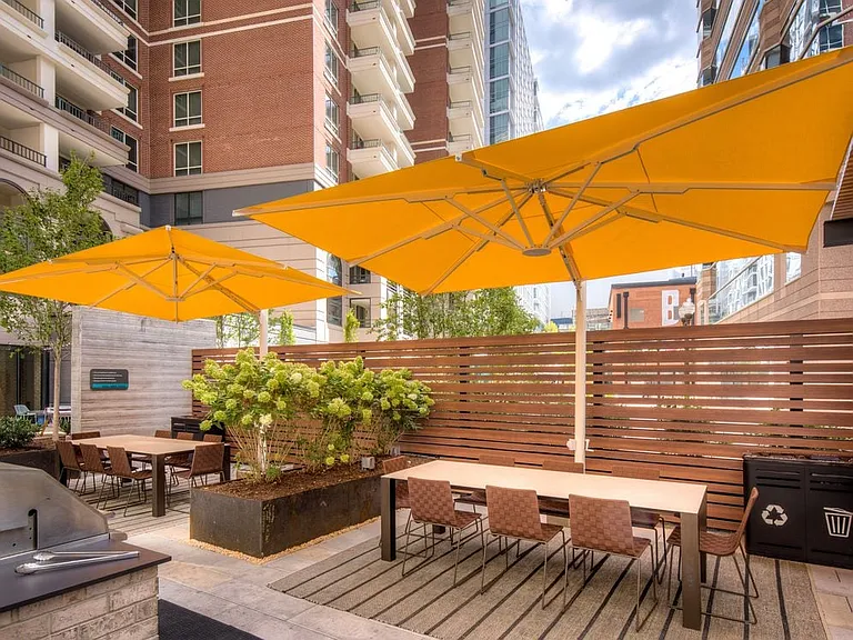 Courtyard with barbecue grills and dining area