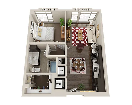 Floor plan One Bedroom A1A