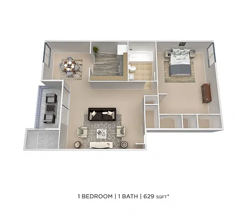 Floor plan One Bedroom - 629 sqft