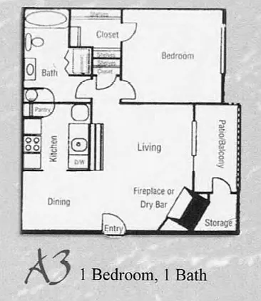 Floor plan 1 bed/1 bath