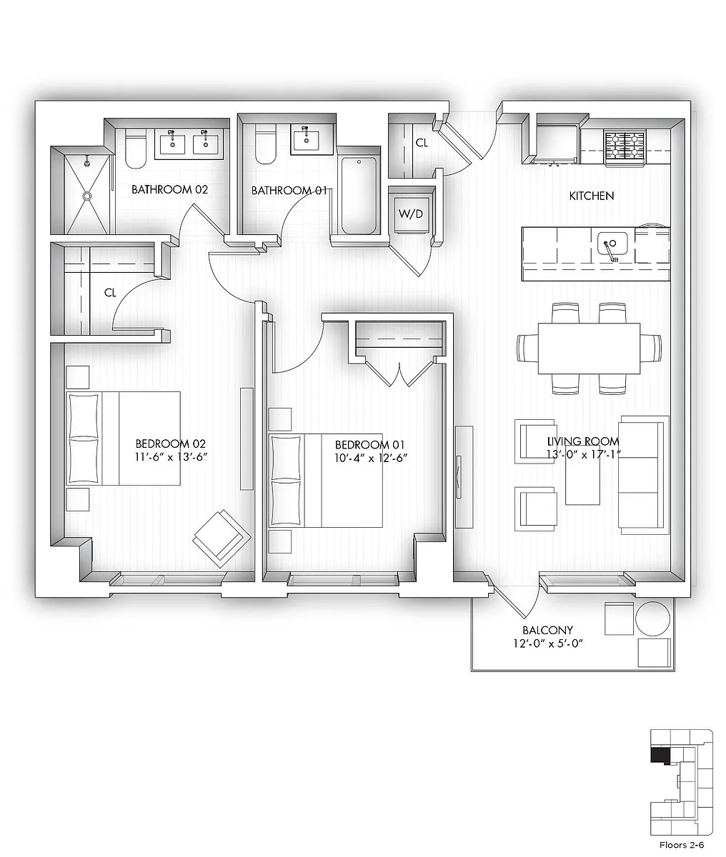 Floor plan 212 - 612 with Balcony
