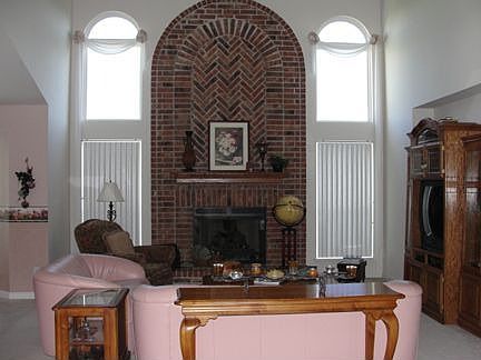 Two story fireplace in great room.