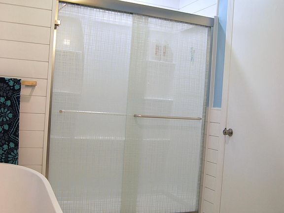 Separate Shower with Rain Head, Handheld Sprayer, and Privacy Glass