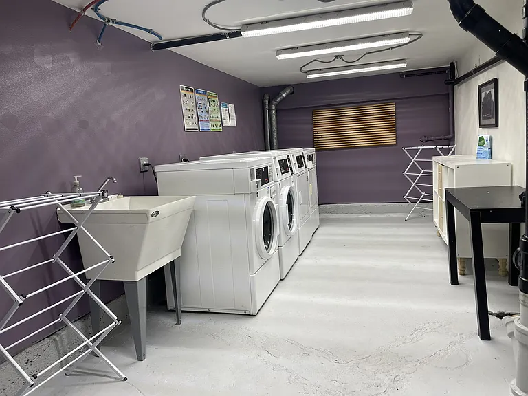 Laundry machines are equipped with Payrange touchless payment (or you can use quarters)