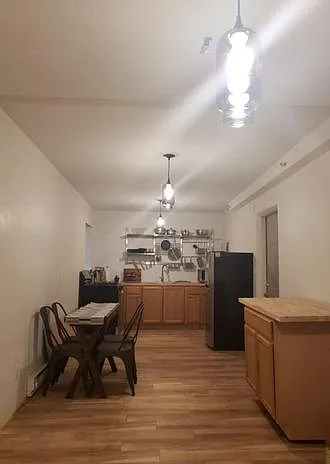 The kitchen and dining area