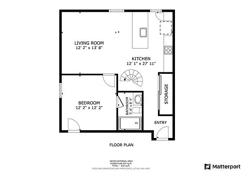 Floor plan 1 Bed With Roofdeck