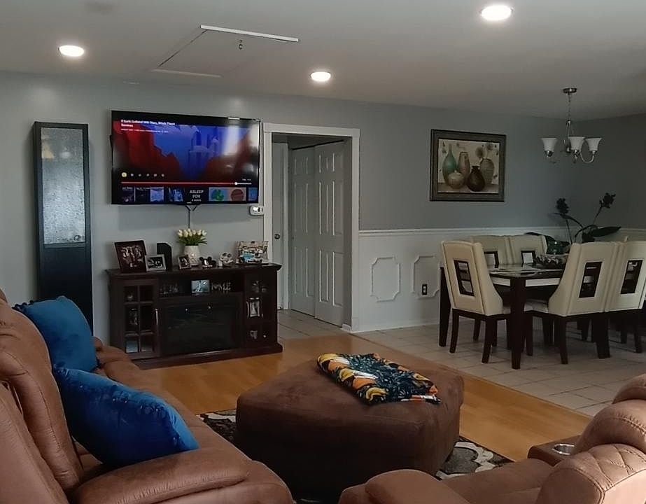 Living room and dining room area
