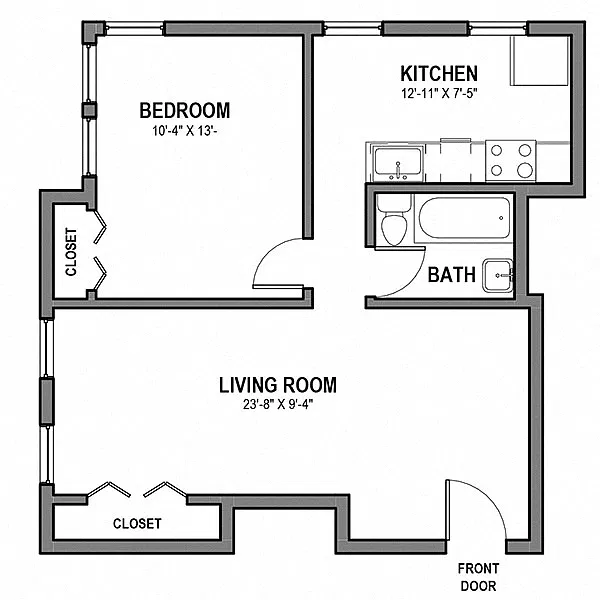Floor plan 1 BR 1 Bath (basement)