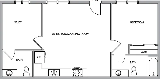 2D Floor Plan Rendering - Two-Bedroom, Two-Bathroom | Option 1 2D Floor Plan Rendering - Two-Bedroom, Two-Bathroom | Option 1