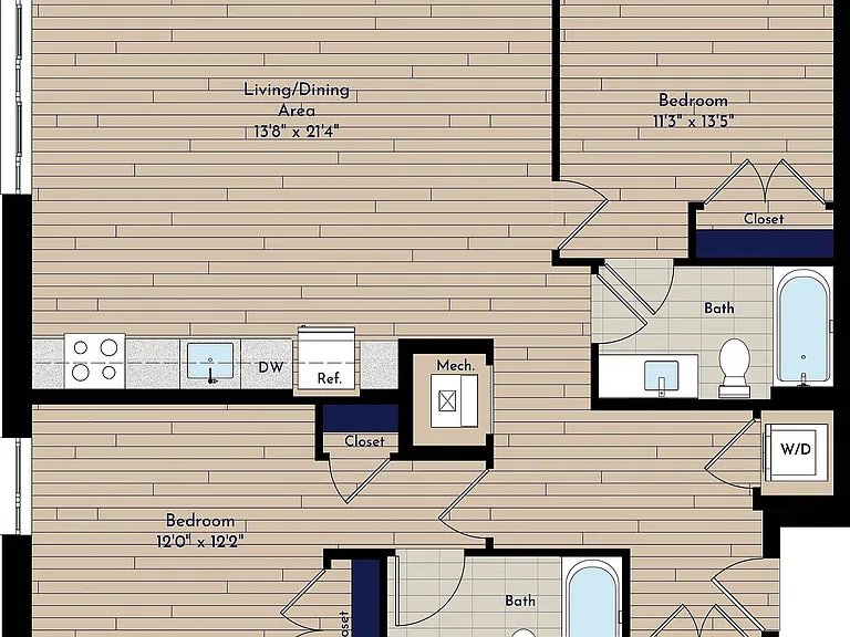 B 2BR-F1 Two Bedroom Floor Plan B 2BR-F1 Two Bedroom Floor Plan
