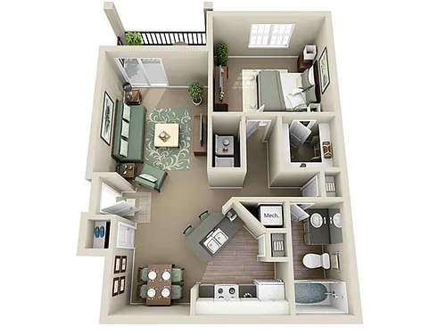Floor plan 1 Bed 1 Bath - Melbourne (777 sq ft)