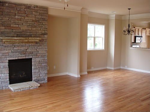 Stacked stone Fireplace, real hardwood floors