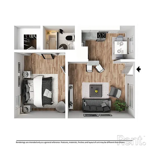 Floor plan 1 Bed, 1 Bath