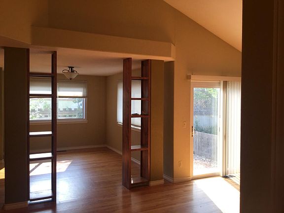 built-in wooden shelves throughout the house