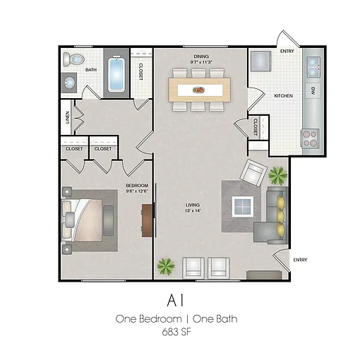 Floor plan 1 Bedroom 1 Bathroom
