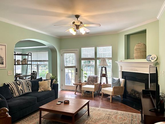 living room and gas fireplace