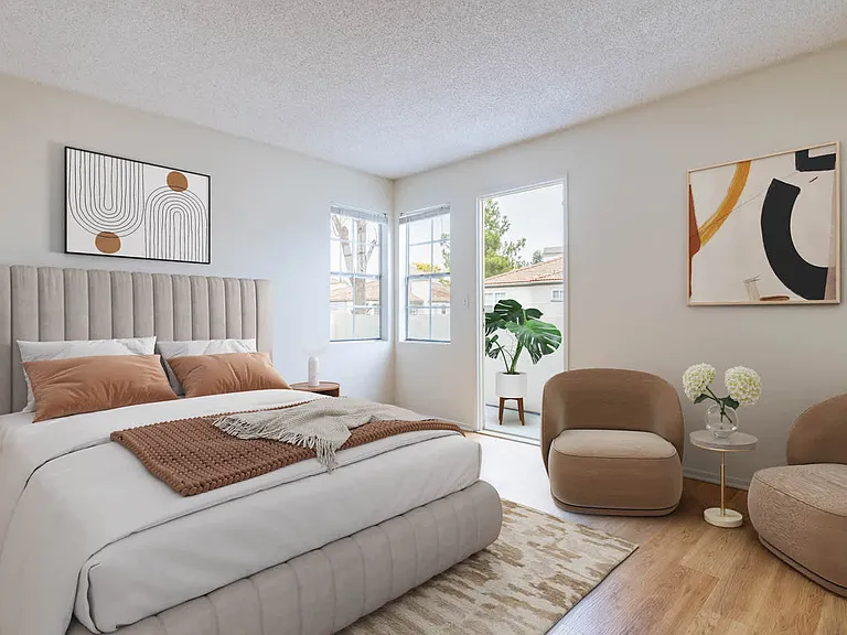 Bedroom with Balcony and Hard Surface Flooring