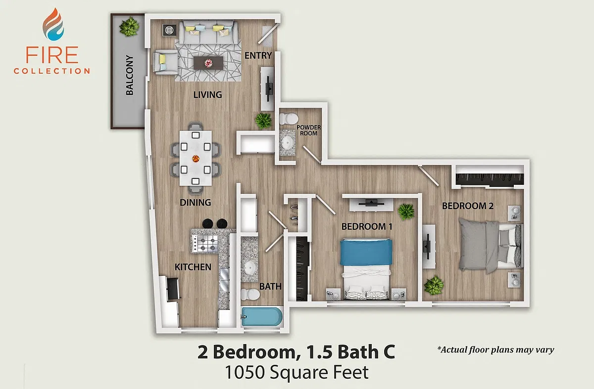 Floor plan 2 Bedroom, 1.5 Bath