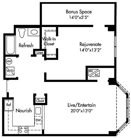 Floor plan A1 Den-1 Bedroom with Den