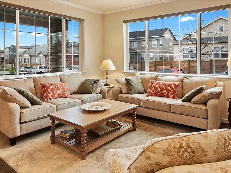 Bright living room with large windows