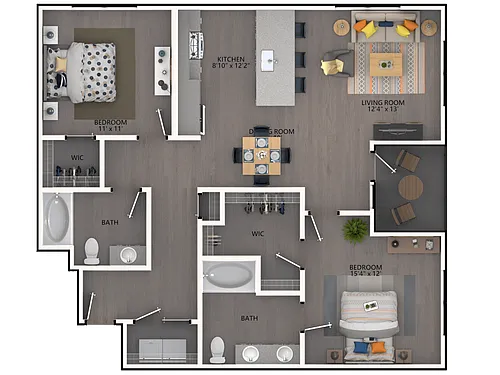 Floor plan Two BR Two BA B4