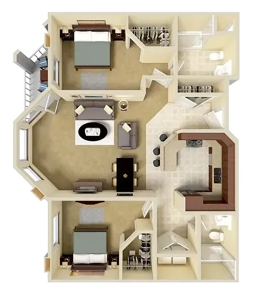 Floor plan Two Bedroom Large