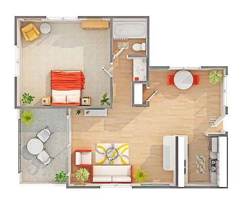 Floor plan 1 BR x 1 BA with North or South View