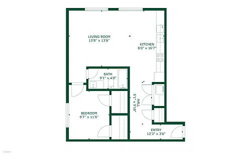 Floor plan 1 bedroom 1 bath