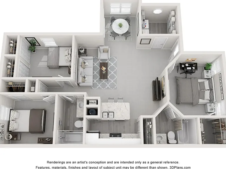 A 3D rendering of our Saluda floor plan