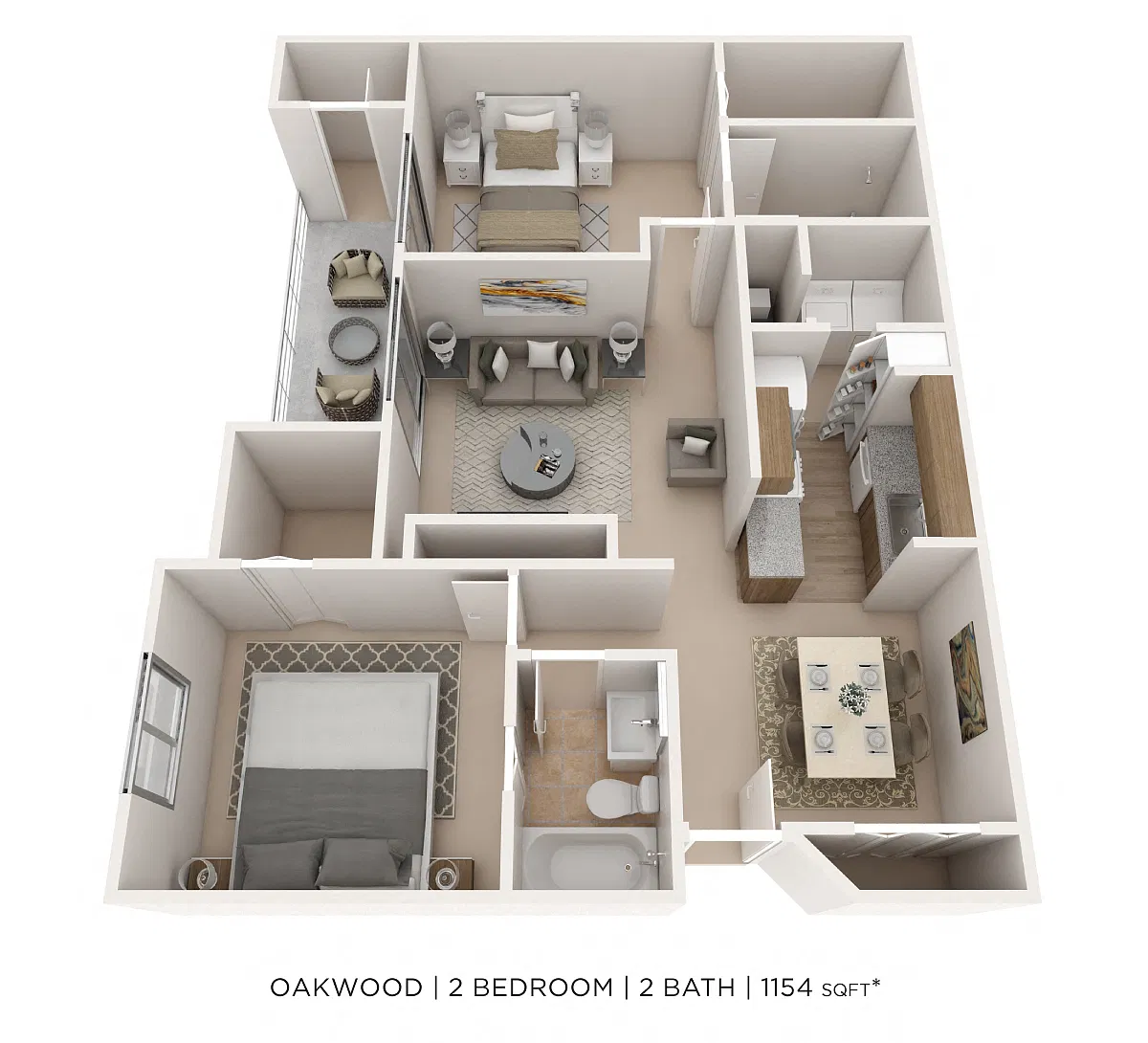 Floor plan Two Bedroom 2 Bath- 1154 sqft