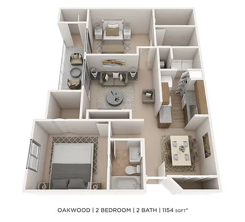 Floor plan Two Bedroom 2 Bath- 1154 sqft