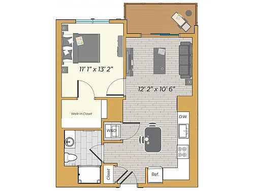 Floor plan 1 Bedroom w/ Balcony