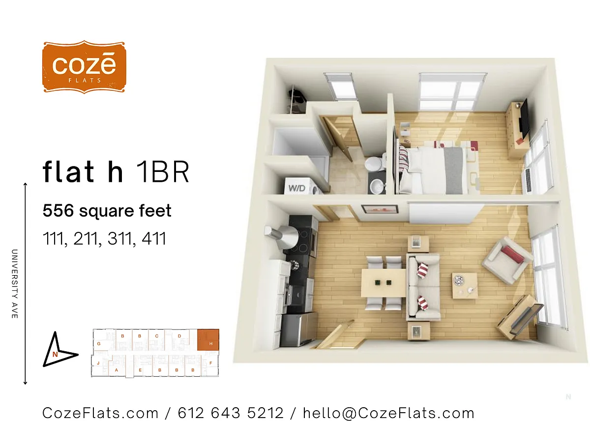 Floor plan Flat H 1 Bedroom