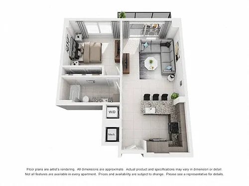 Floor plan 1 Bed/1 Bath Penthouse-1A3PH