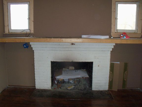 wood burning fire place in living room
