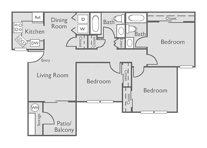 Floor plan 3 Bed, 2 Bath (60% Income Restricted)