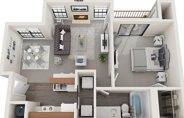 One Bedroom, 658 sqft, Full-Size Washer/Dryer Connections, Patio/Balcony, Fireplace in Selected Units, Dry Bar in Selected Units, Vaulted Ceilings in Selected Units One Bedroom, 658 sqft, Full-Size Washer/Dryer Connections, Patio/Balcony, Fireplace in Sel