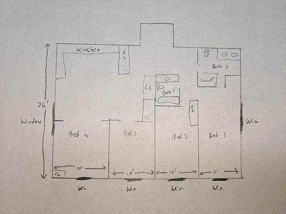 Aparment layout. Approximately 1400 square feet