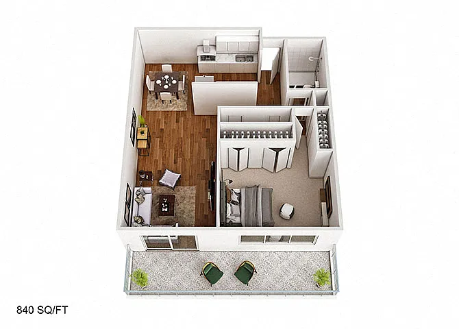 Floor plan 1 Bedroom1Bathroom 840