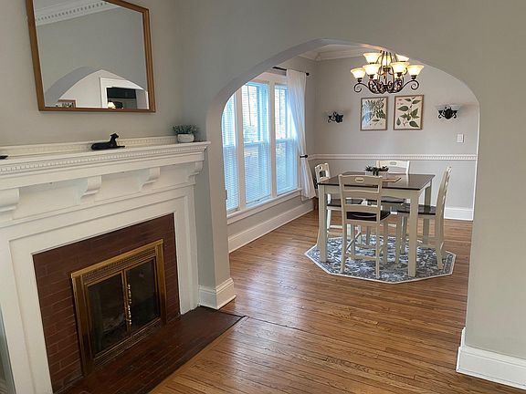 dining area and fireplace