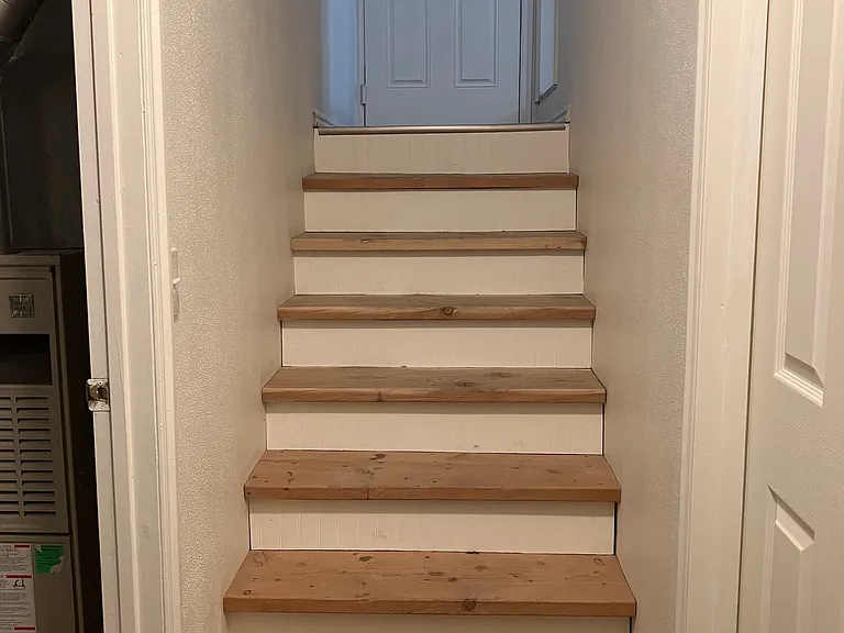 View from basement showing garage door