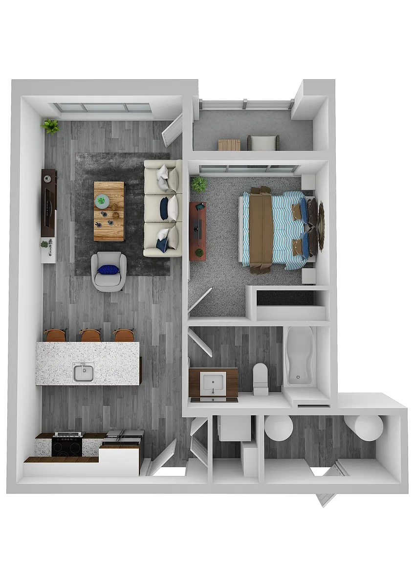 Floor plan 1Bed 1Bath Style B