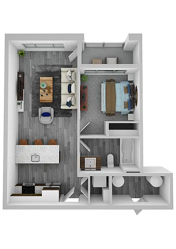 Floor plan 1Bed 1Bath Style B
