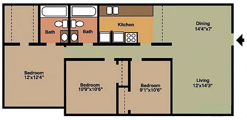 Floor plan 3Bed - 2Bath