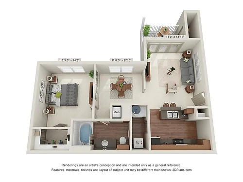 Floor plan Apricot 1 Bedroom 1 Bathroom